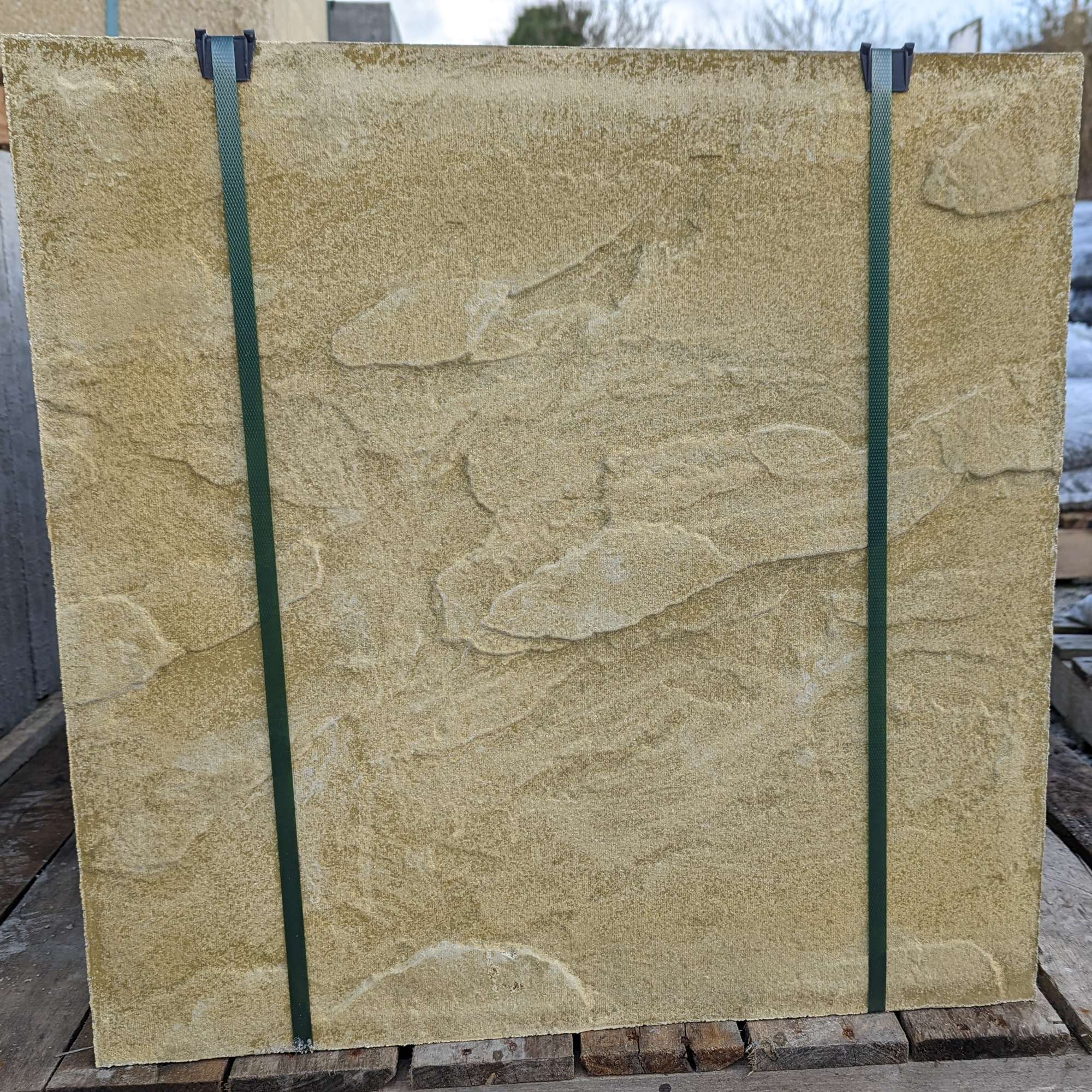 600 x 600 X 35 Concrete Pressed Buff Riven Paving Slabs Rivenscape