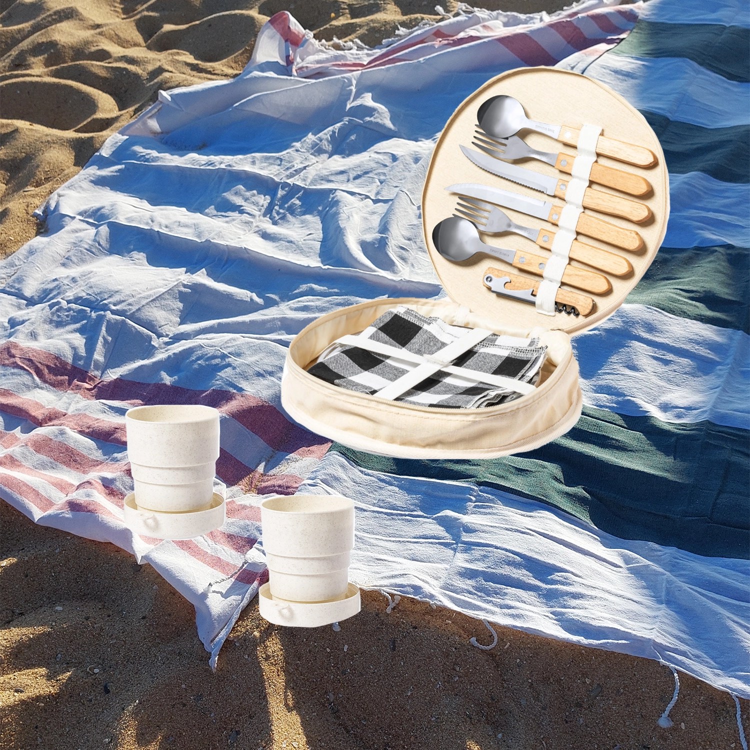 Kit Picnic! (Set Picnic + 2 Toalhas + 2 Copos Dobráveis) Cor Sem Fim