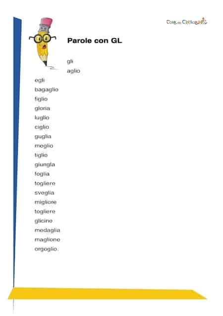 Elenco Di Parole Con Gl Da Stampare Gratis - Bambini Scuola Primaria 636_x_450_jpg