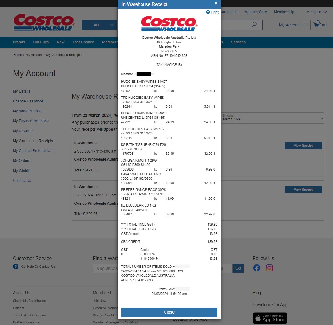 How Can I Access InWarehouse Receipts in My Online Account? Costco Australia