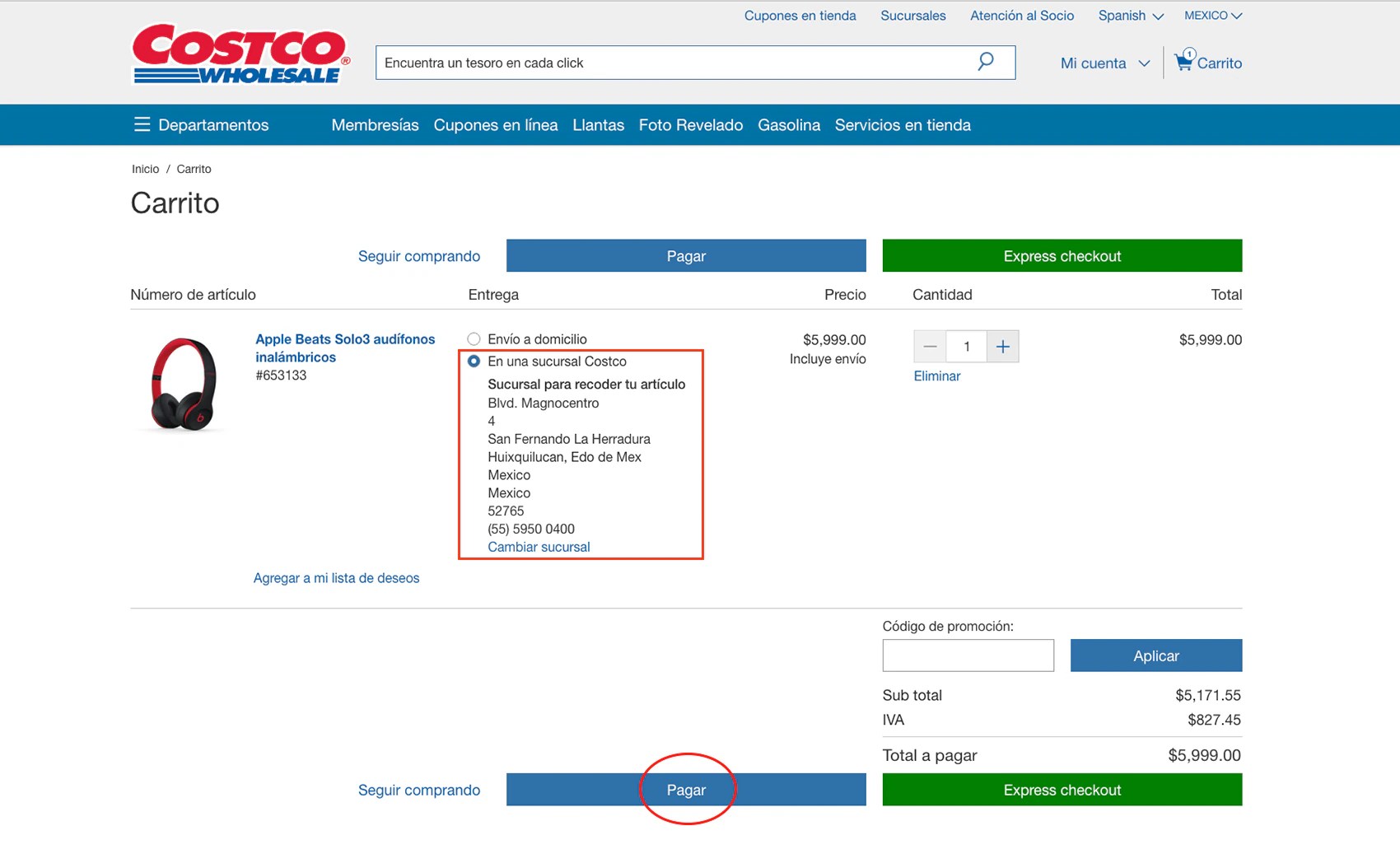 Compra en línea y recógelo en tienda Costco México