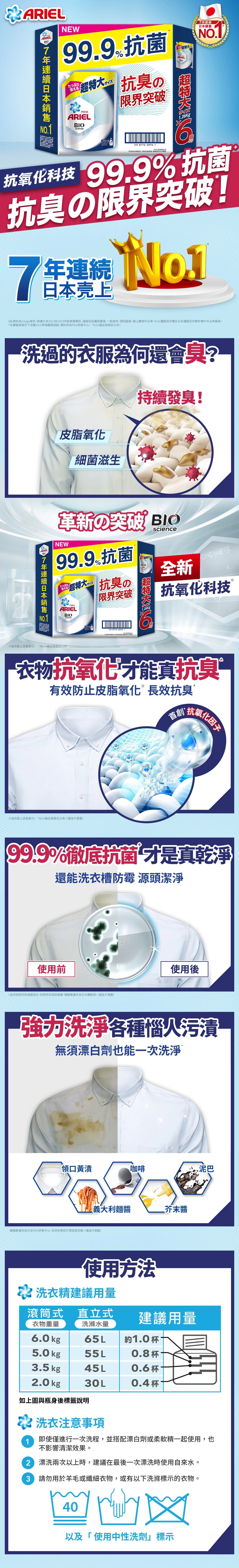 Ariel 抗菌防臭洗衣精補充包 1260公克 X 6入 Costco 好市多線上購物