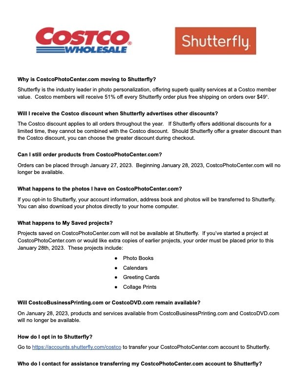 Costco Closing Online Photo Service; Announces Partnership with