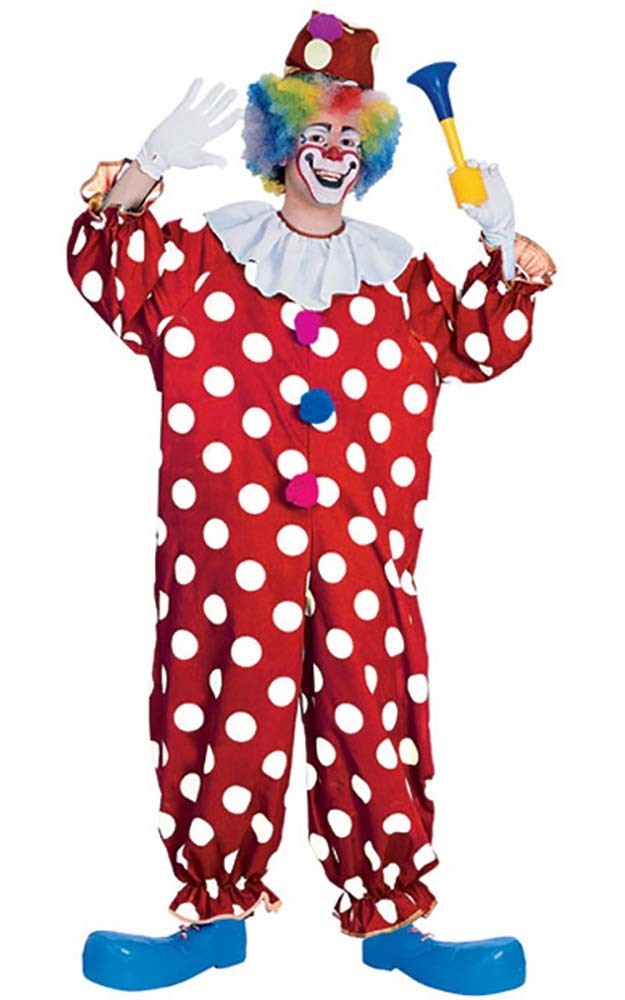 RED ADULT CIRCUS DOTTED CLOWN WHITE POLKA DOTS FANCY DRESS UP HALLOWEEN