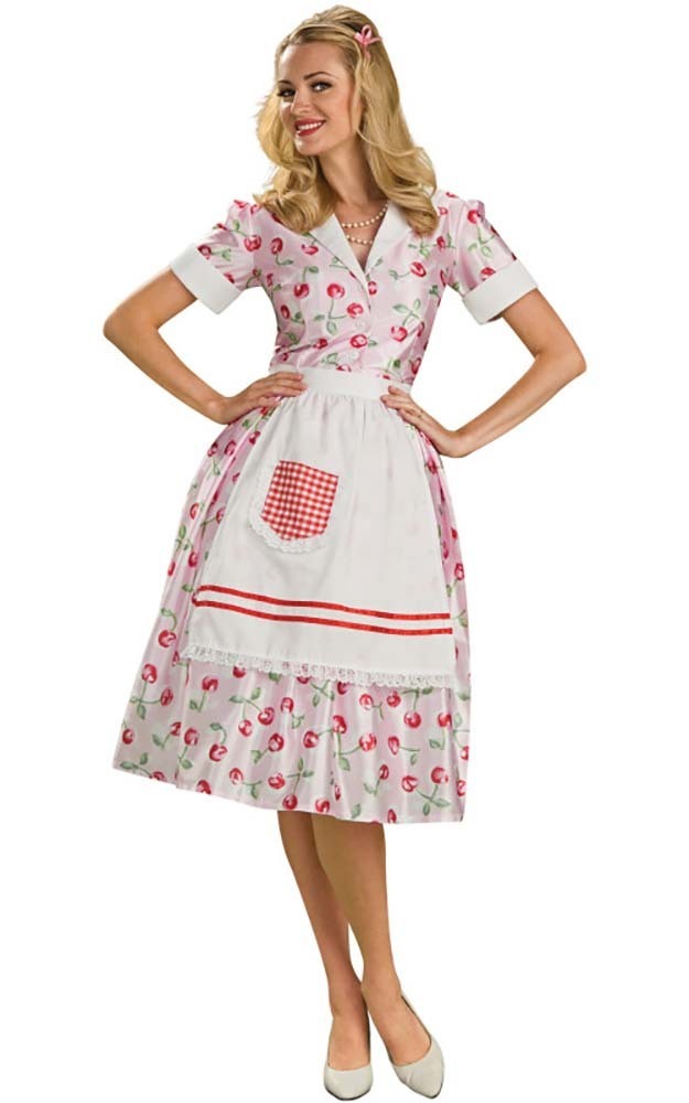 50'S 1950S HOUSEWIFE ADULT WOMENS FANCY DRESS DOMESTIC GODDESS COSTUME