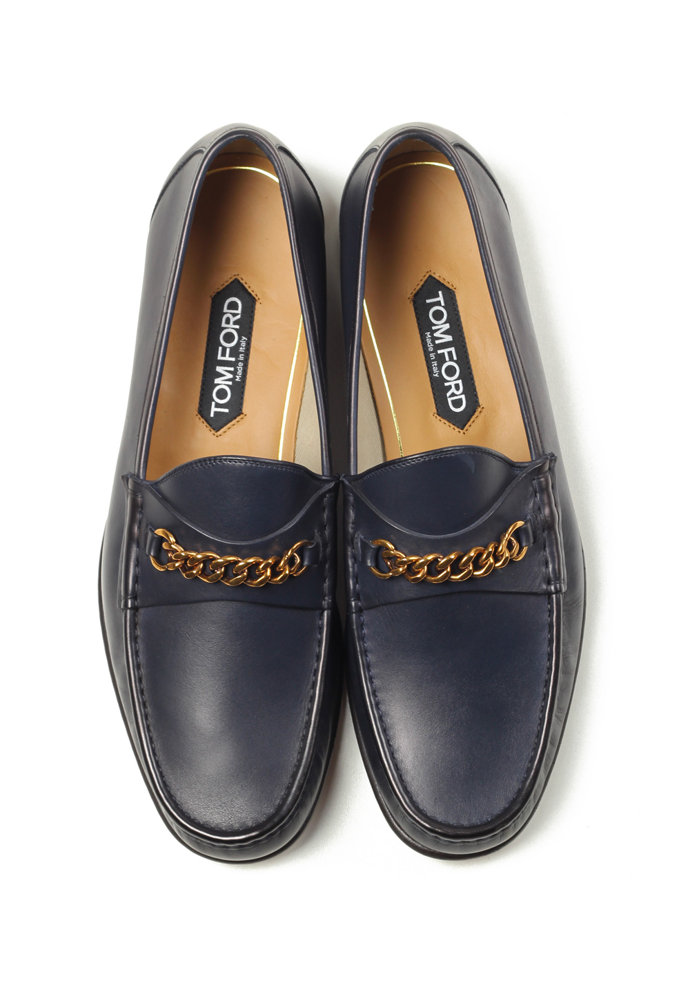 TOM FORD York Blue Leather Chain Loafers Shoes Size 10,5 UK / 11,5 U.S