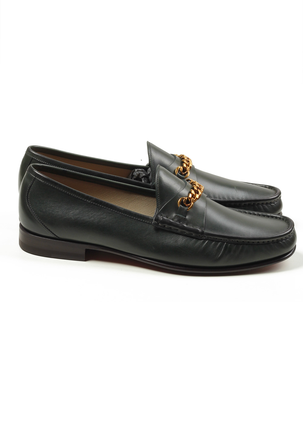 TOM FORD York Green Leather Chain Loafers Shoes Size 8,5 UK / 9,5 U.S