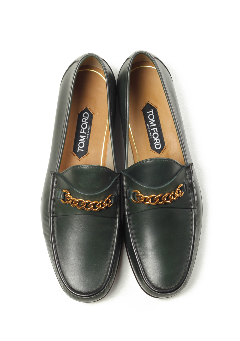 TOM FORD York Green Leather Chain Loafers Shoes Size 9,5 UK / 10,5 U.S