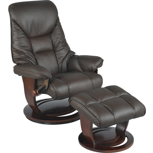 Fauteuil de relaxation et pouf repose pied en cuir
