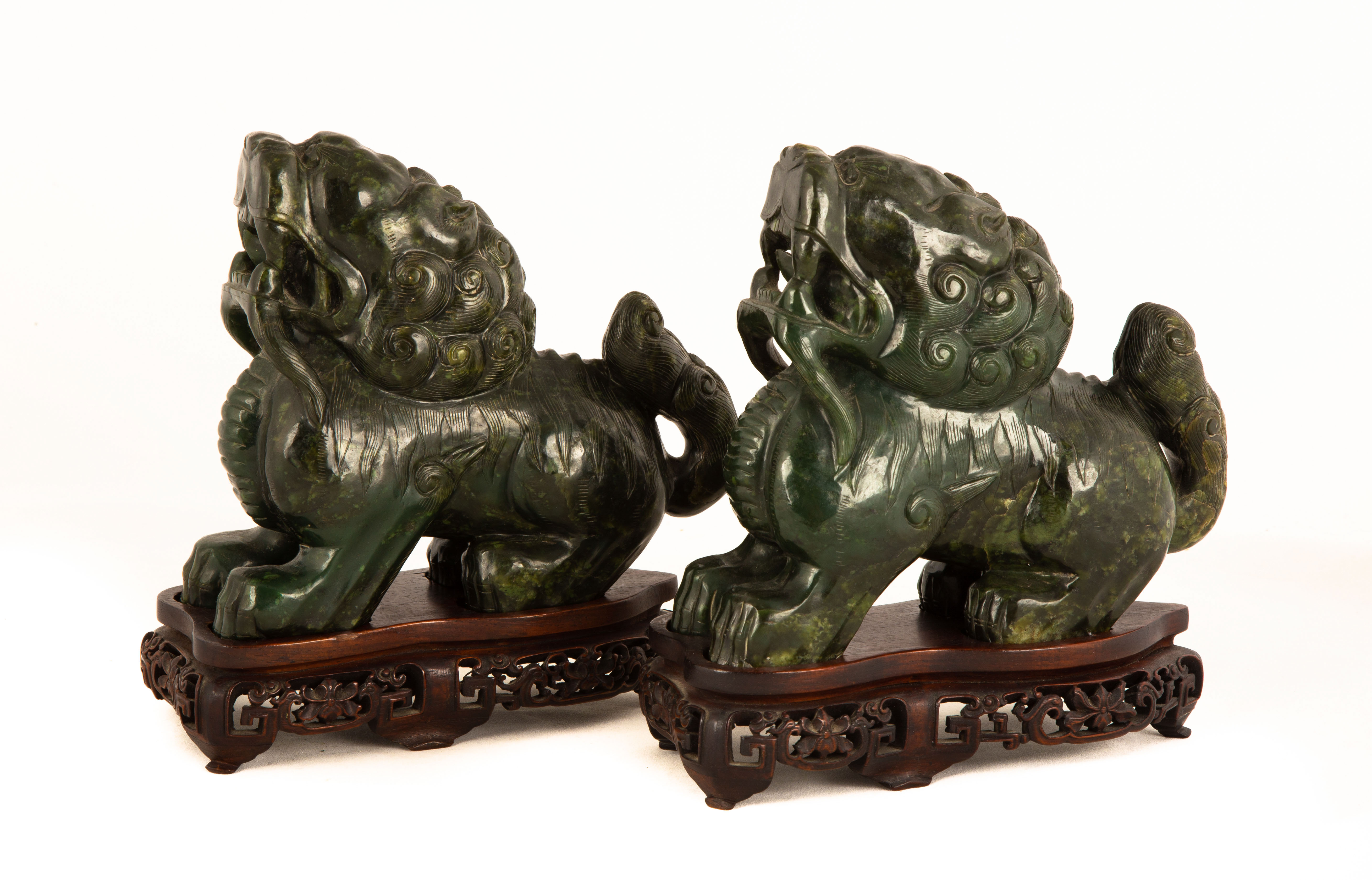 Pair of Spinach Jade Foo Dogs Cottone Auctions