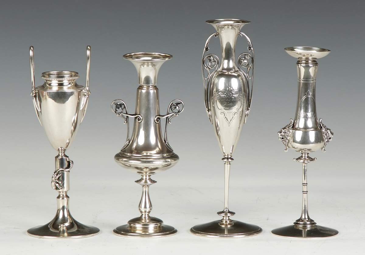 Group of 4 Miniature Sterling Silver Vases Cottone Auctions