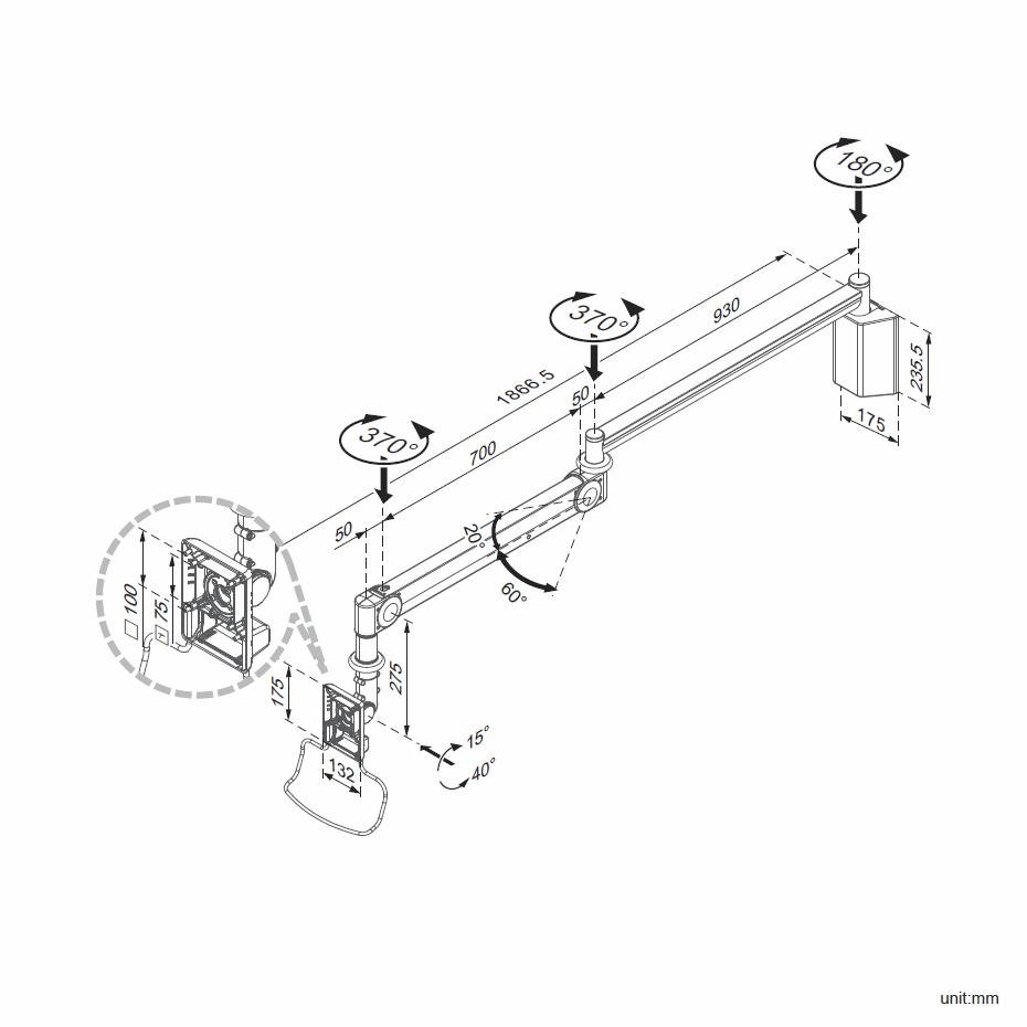 Monitor Arm Long Reach MWM125PN
