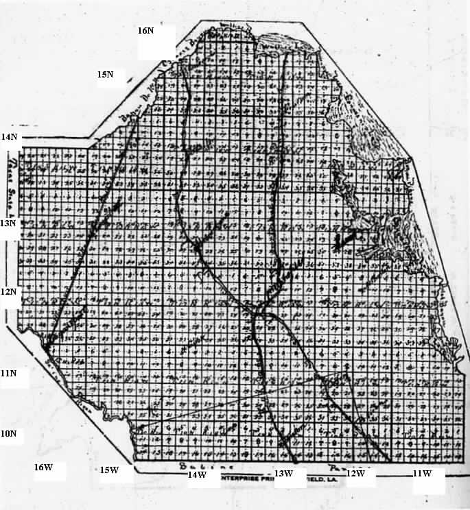 Range Township map of DeSoto Parish LA