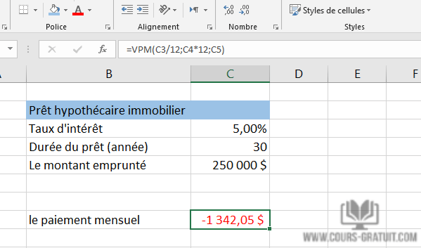 Tutoriel Excel comment calculer le prêt hypothécaire