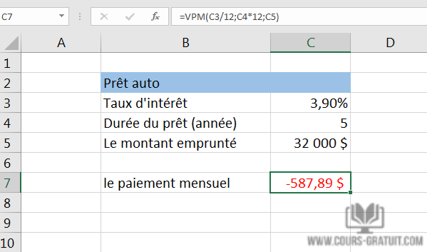 Tutoriel Excel comment calculer le prêt hypothécaire