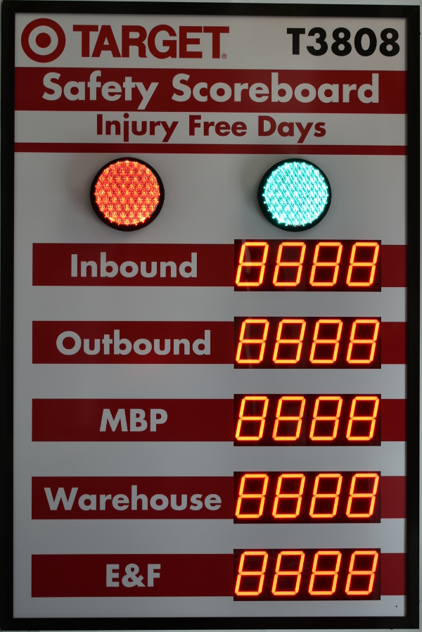 Scoreboard Sign with Five Large Counters and Safety Stop Light
