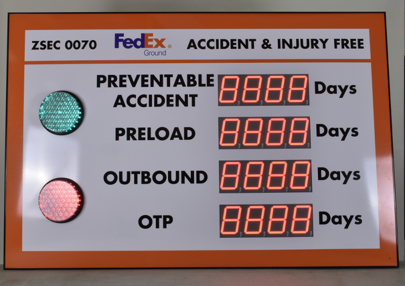 Scoreboard Sign with Four Large Counters and Safety Stop Light