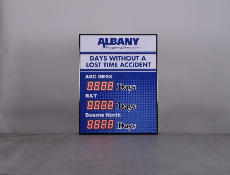 Number Days Since Last Accident Sign with Three Displays