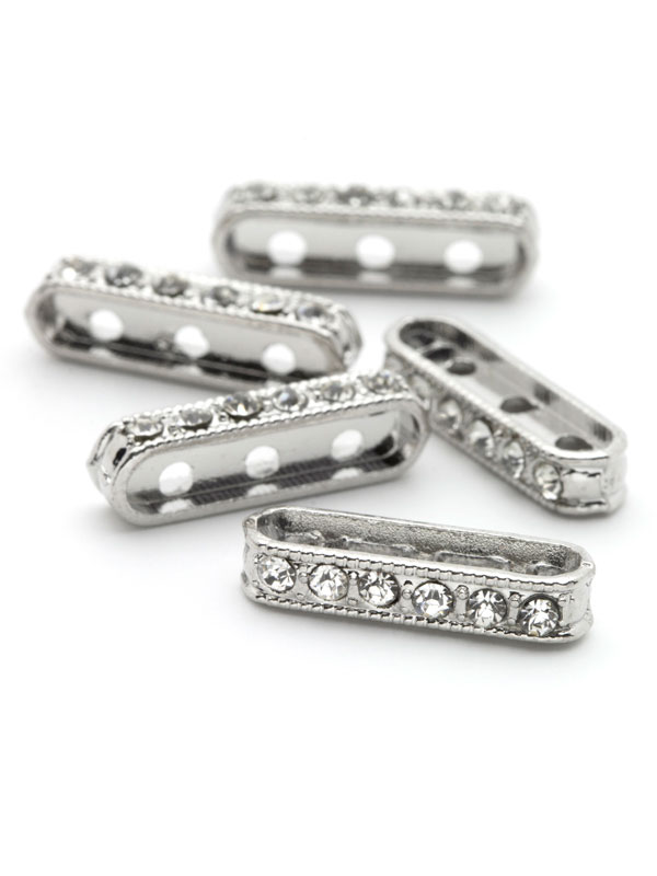 5pc Silver 3Hole Rhinestone Bar Metal Spacer Beads CousinDIY