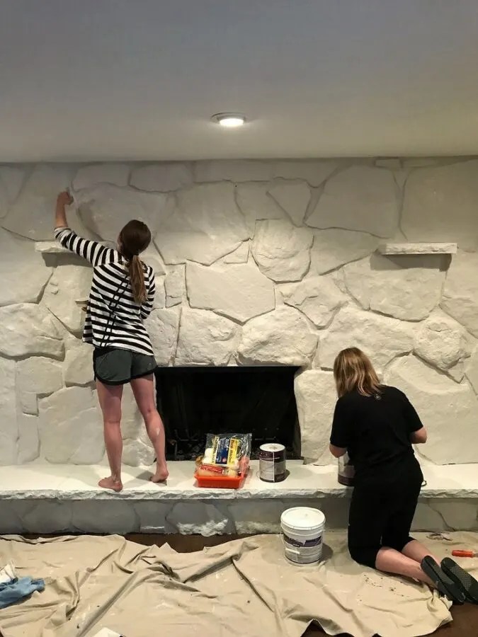Learn How to Paint Your Stone Fireplace StepByStep CozyCottageCute