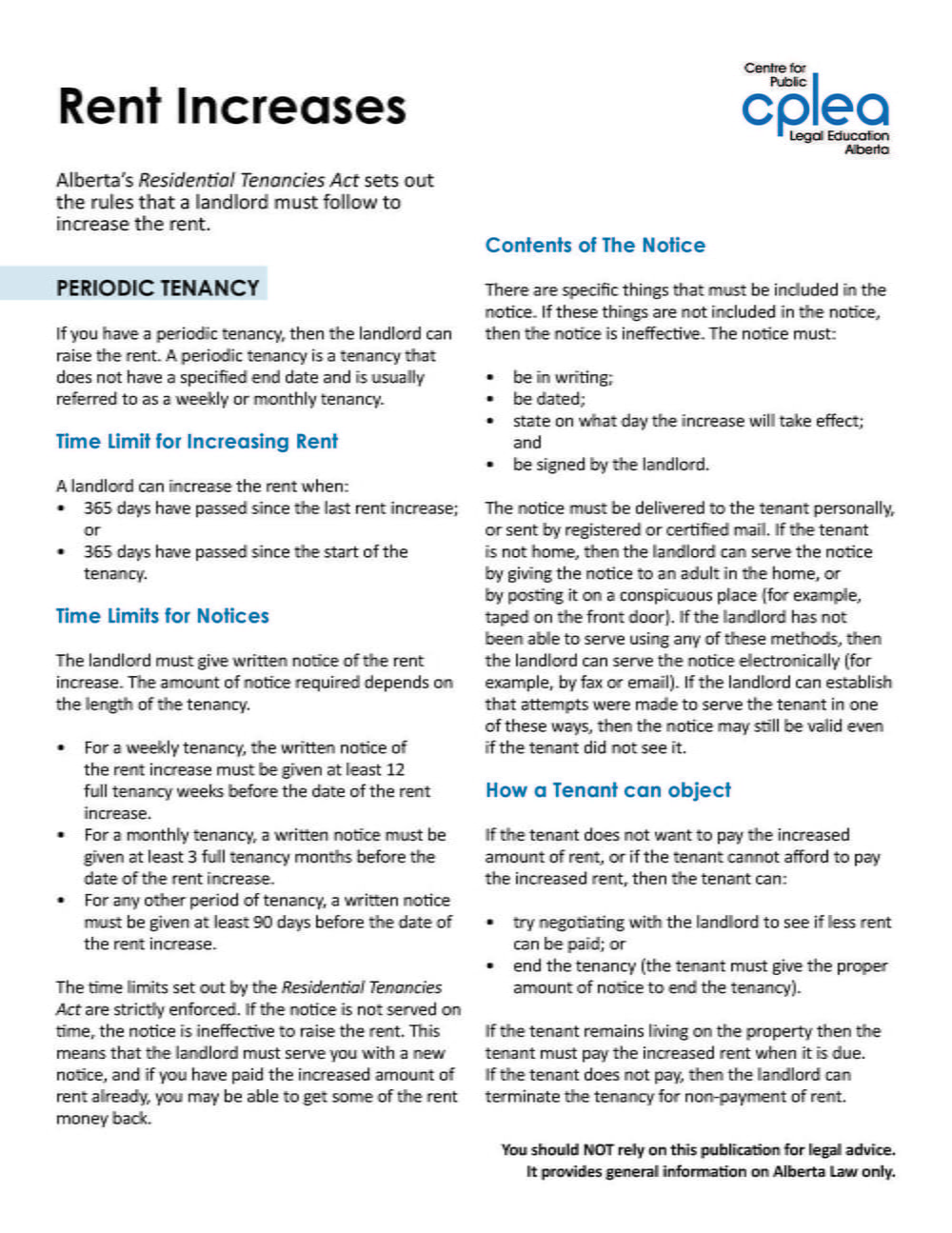 Rent Increases CPLEA.CA