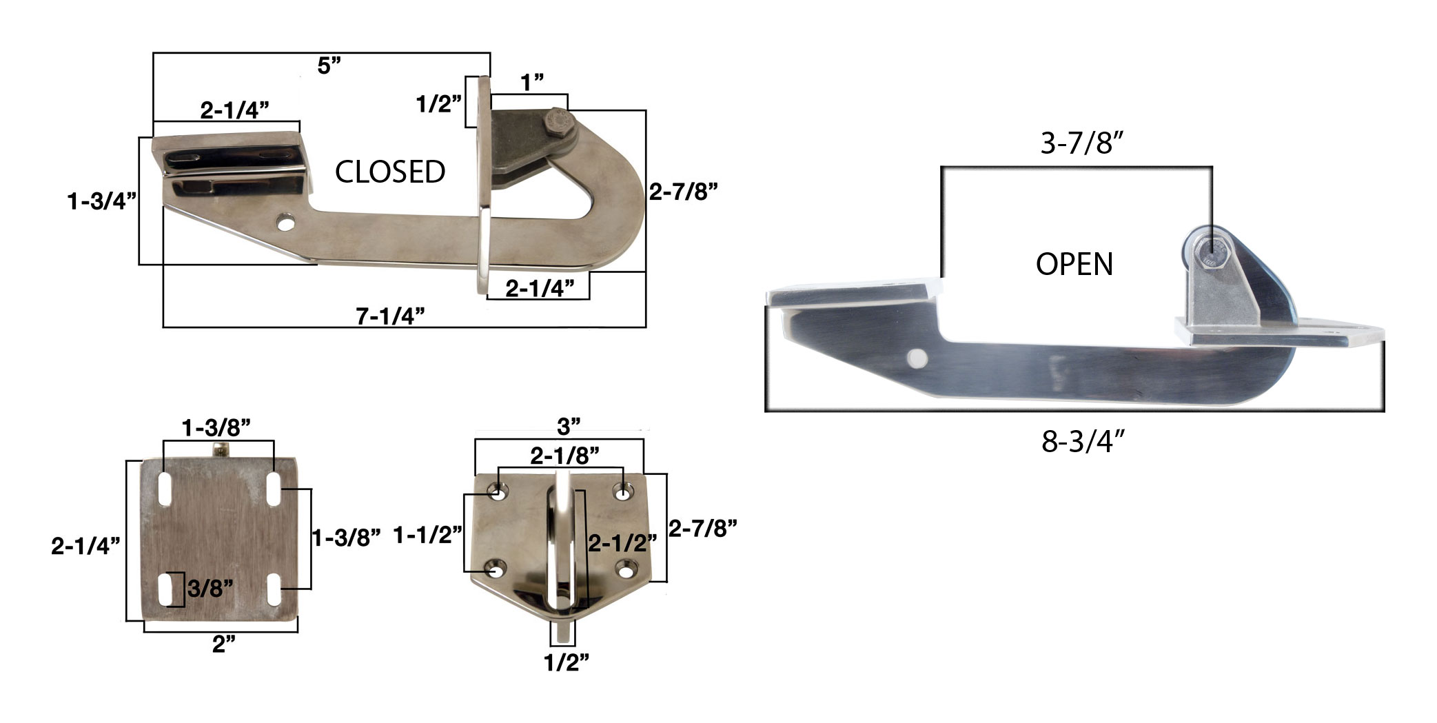 CP Performance Polished Stainless Steel Long Hidden Hatch Hinges