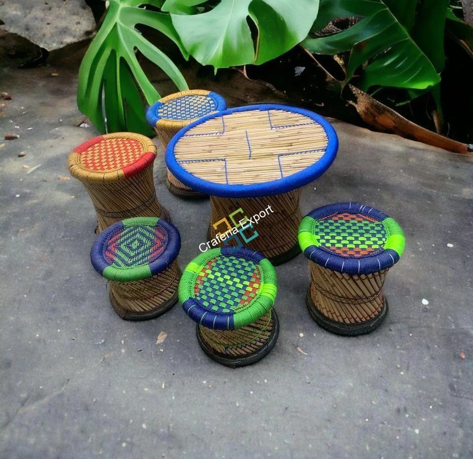 Buy Bamboo Mudda Cane Sitting Stools with Table Craferia