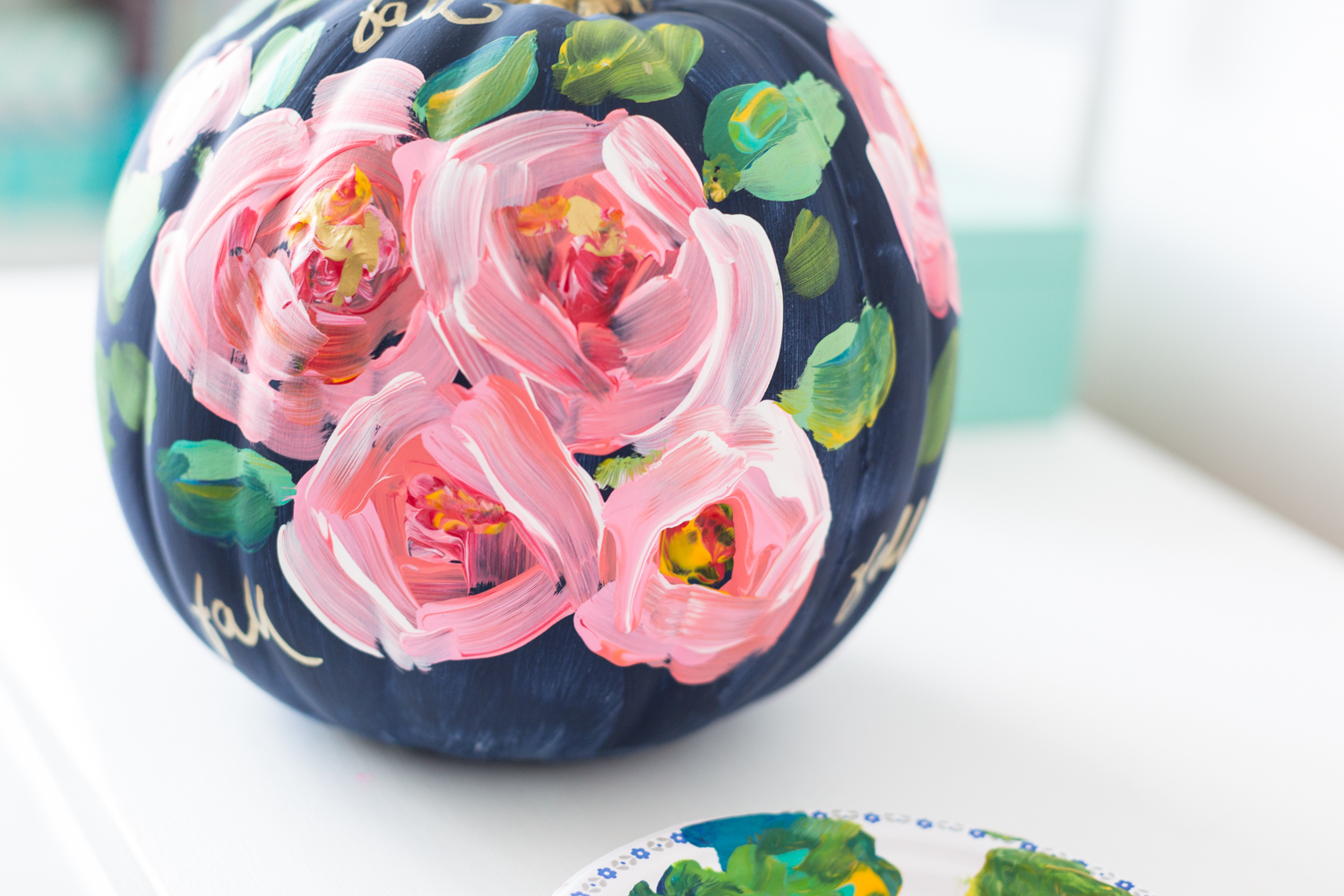 Hand painted floral pumpkin