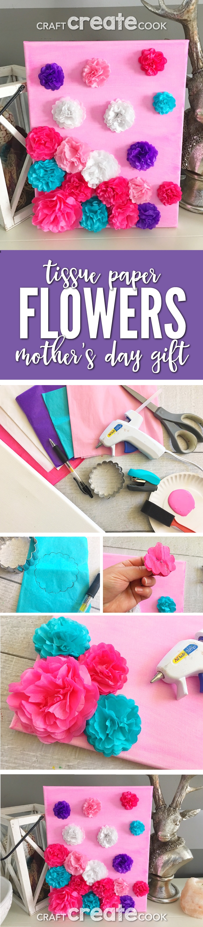 Tissue Paper Flower Mother's Day Canvas Craft Create Cook