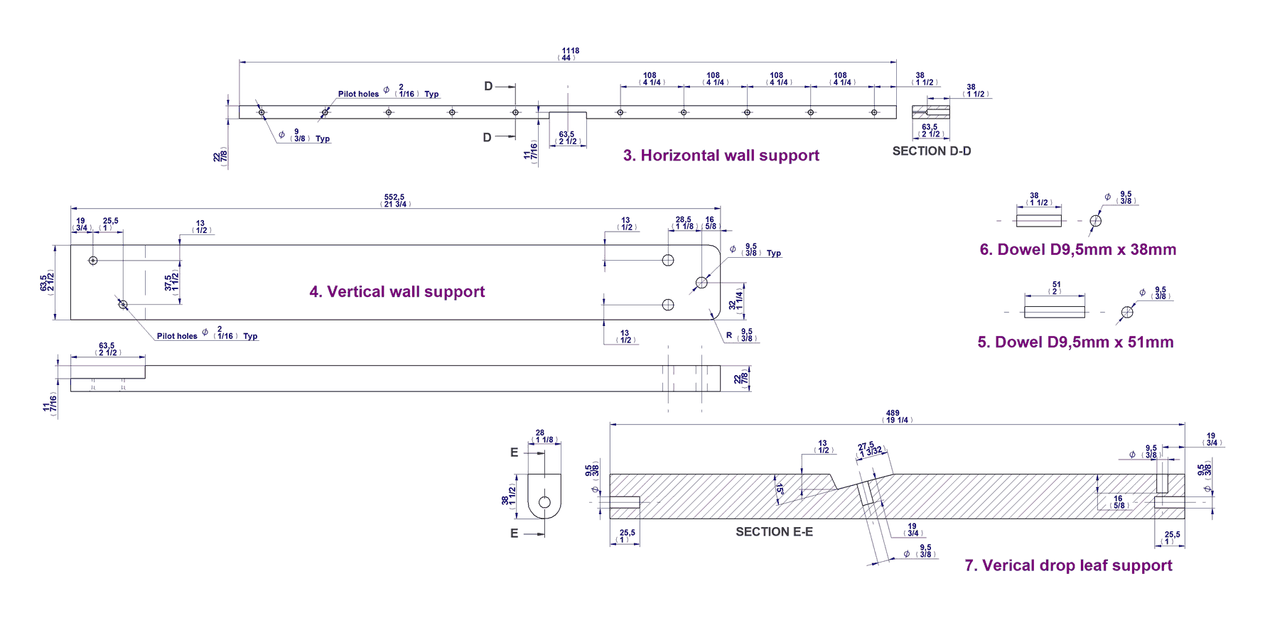 Wallmounted dropleaf folding table plan