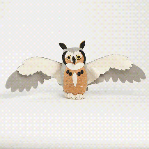 Hand Felted Large Gray Great Horned Beaded Owl Christmas Tree Topper