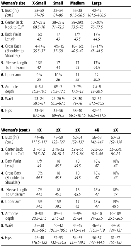 Women’s Size Chart | Purls of Yarn