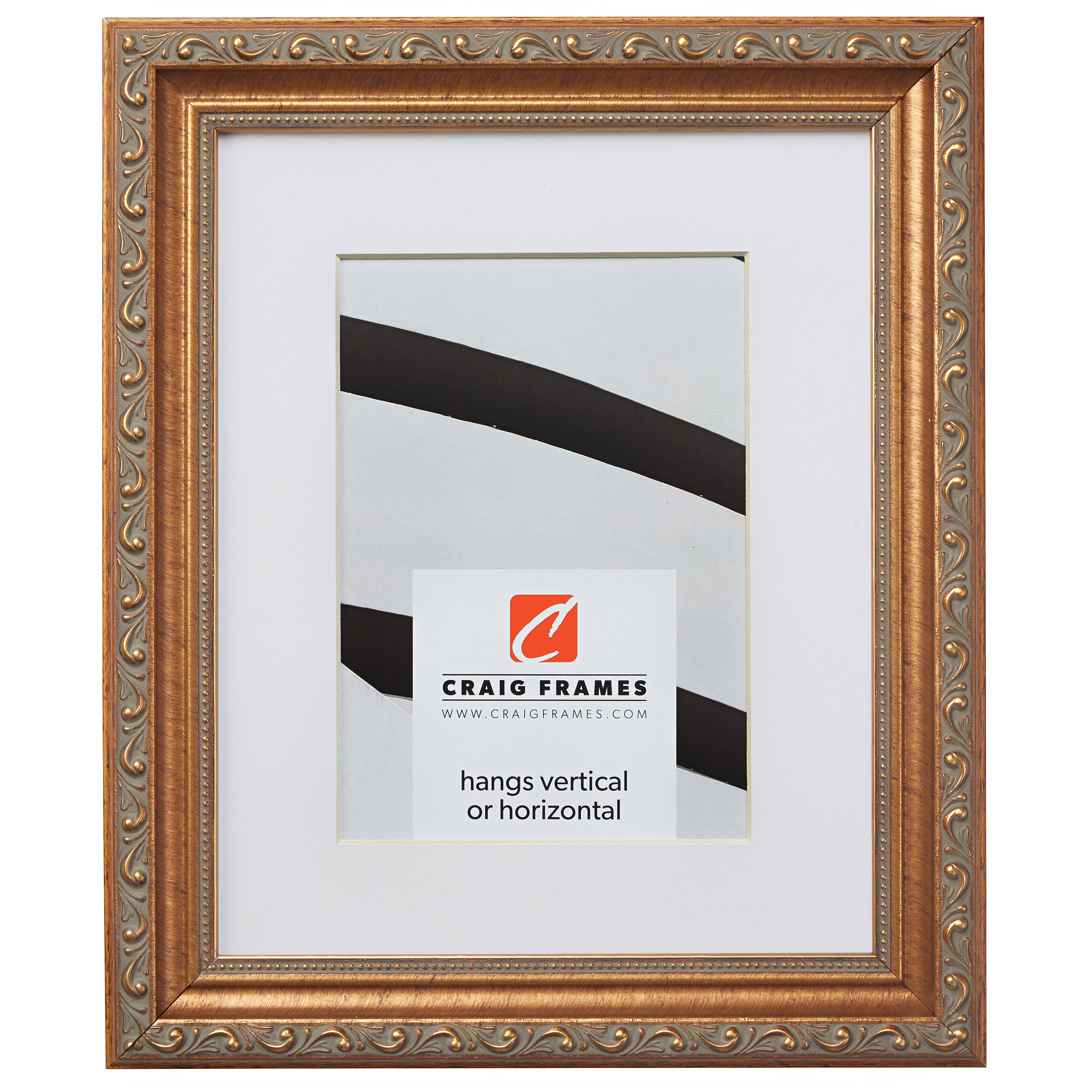 Craig Frames 6301 Antique Scrolled Gold Picture Frame With Single White