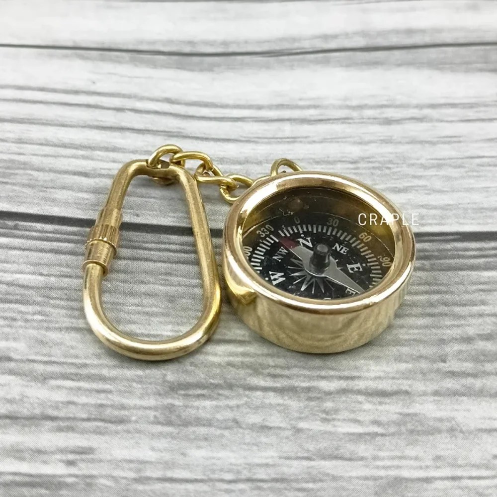 Golden Brass Compass Keychain