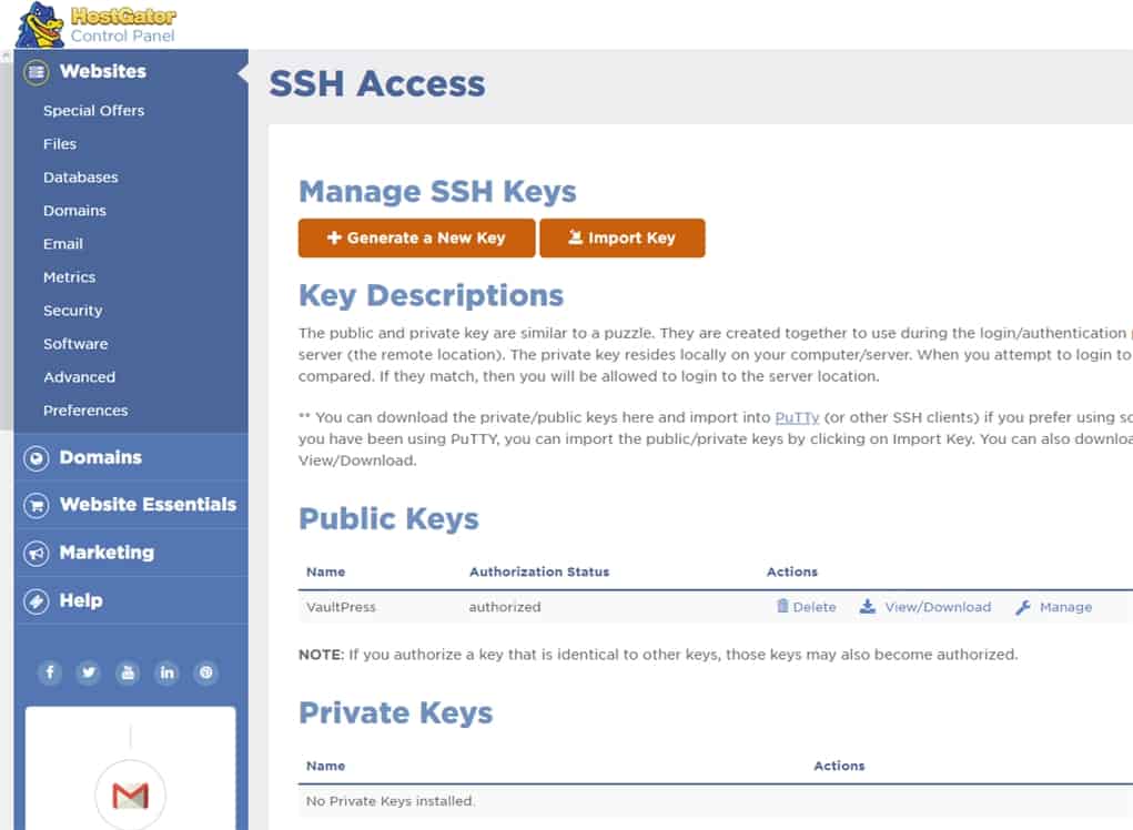 How to enable SSH on VaultPress (at HostGator or other web hosting)