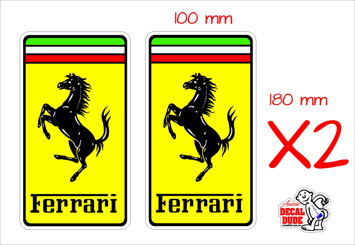 Ferrari Stickers TWO (2) 160 x 100 mm each Crazy Fish