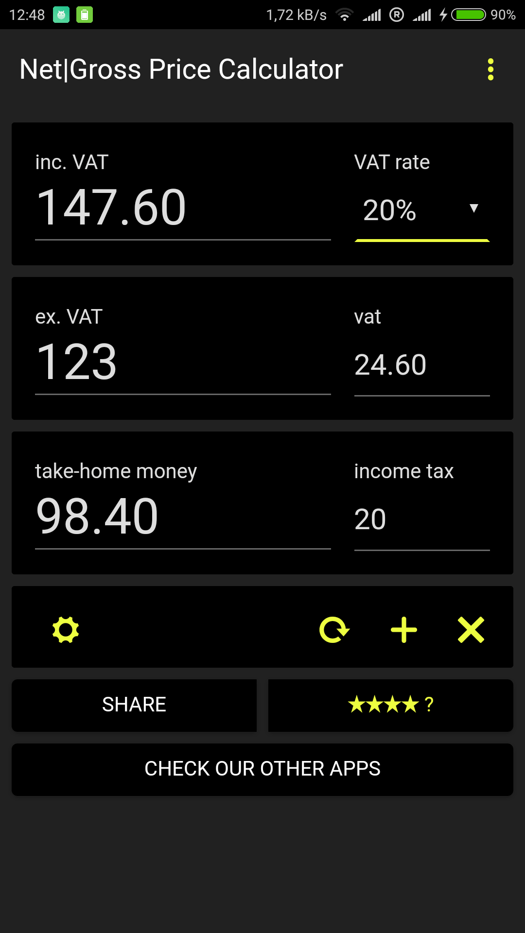 Net Gross Price, Taxes, and VAT Calculator Android, iOS