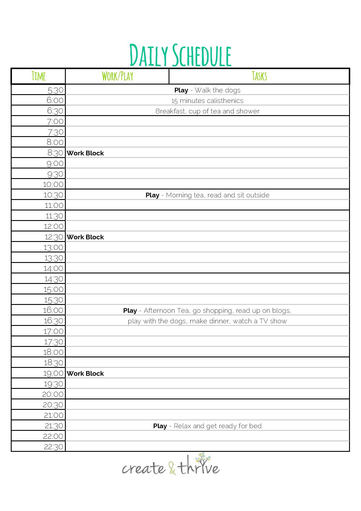 Getting My Day Organised Daily Schedule Create & Thrive