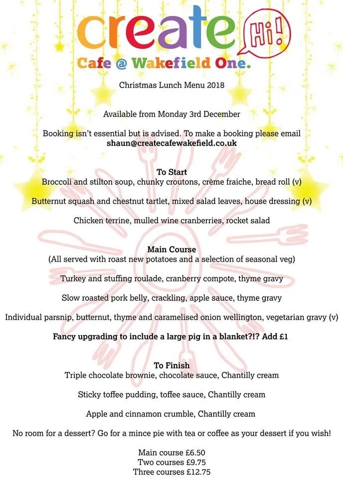 Menus Create Cafe Wakefield