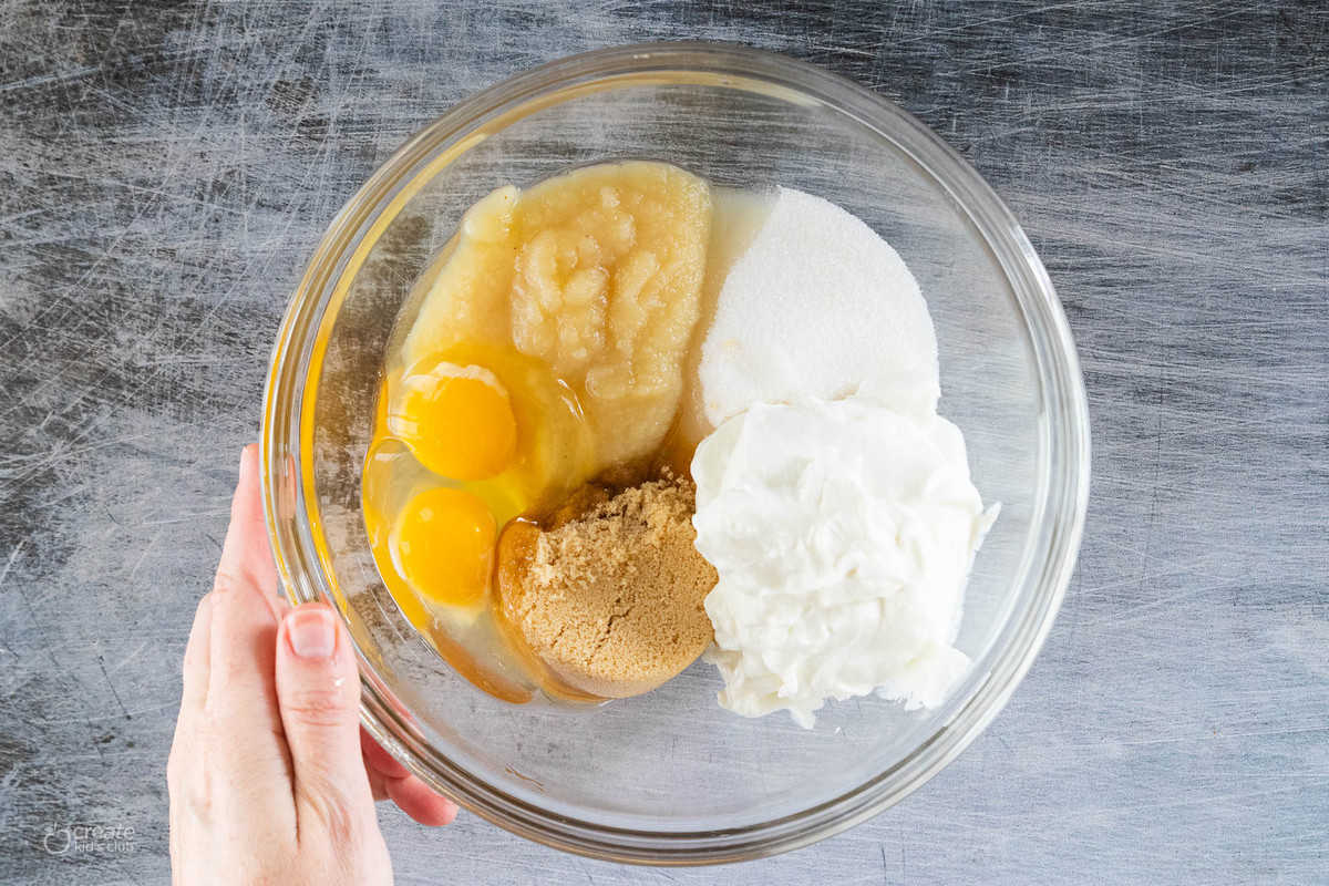 ingredients for banana bread in bowl