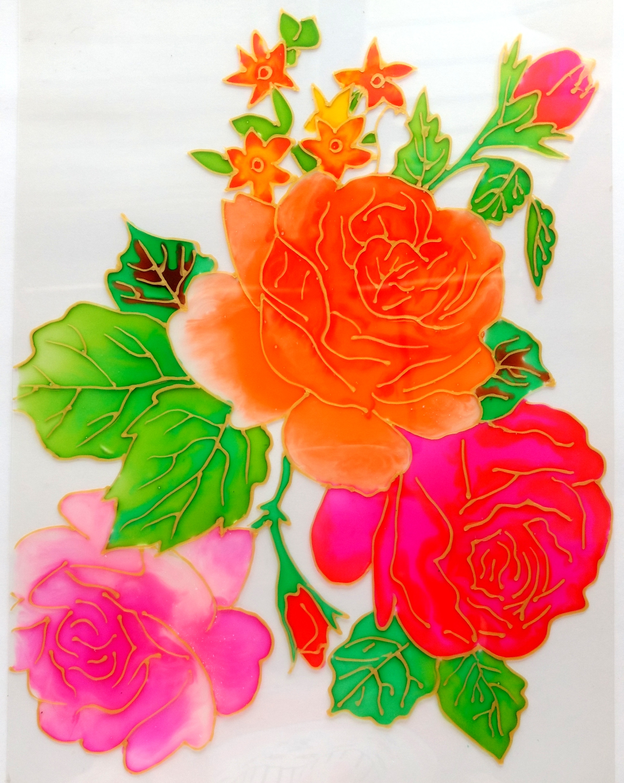 GLASS PAINTING OF ROSES CREATIVE ART