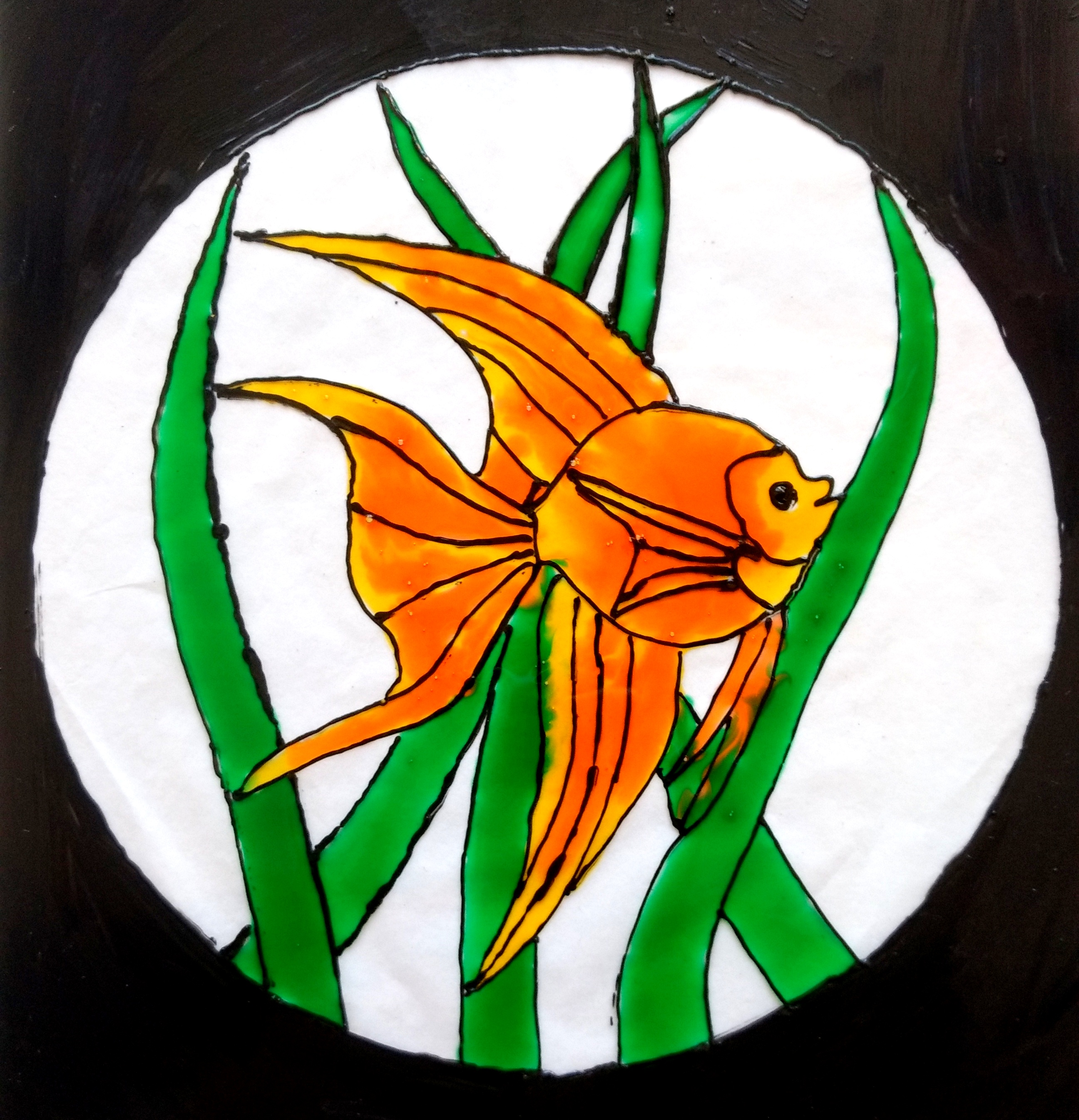 GLASS PAINTING GOLD FISH CREATIVE ART