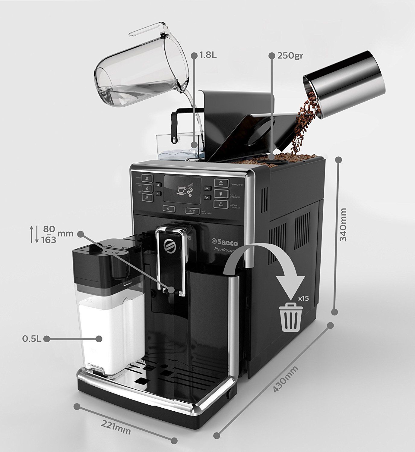 Philips Saeco HD8927/37 BLACK PicoBaristo Carafe Coffee Machine + FREE