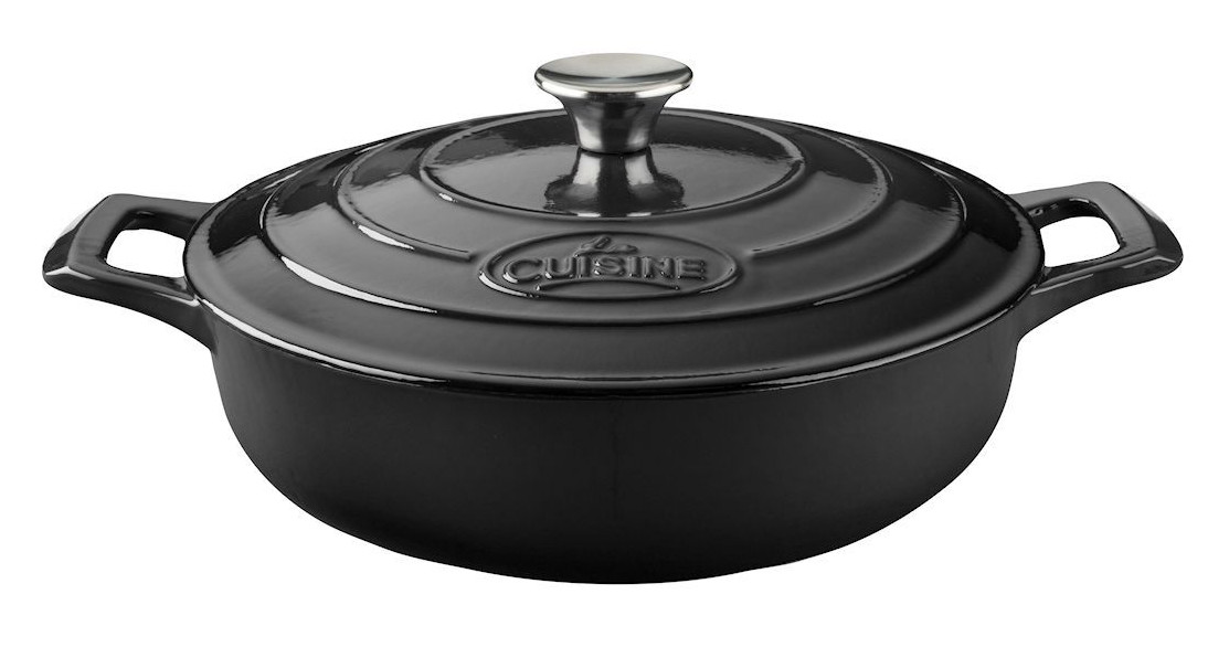 La Cuisine 3.7Qt 28 cm Black Cast Iron Saute Pan / Low Casserole