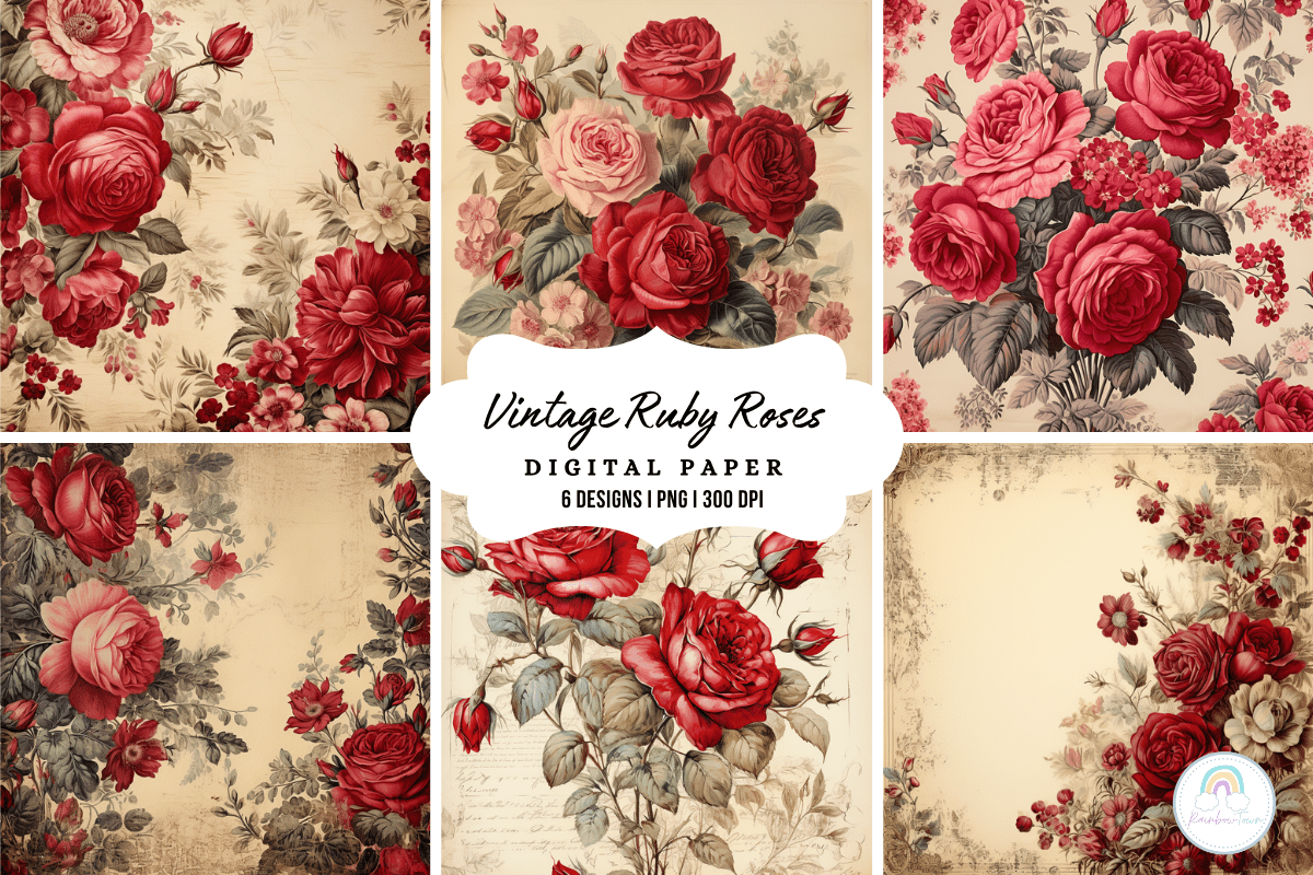 Vintage Ruby Roses Background Graphic By Rainbowtown Creative Fabrica