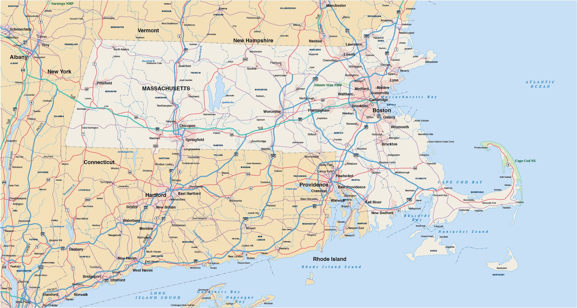 Travel Guide and State Maps of Massachusetts