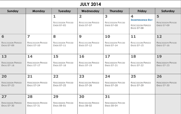 rescission calendar 2023 CertificateofInsurance Creative Signings