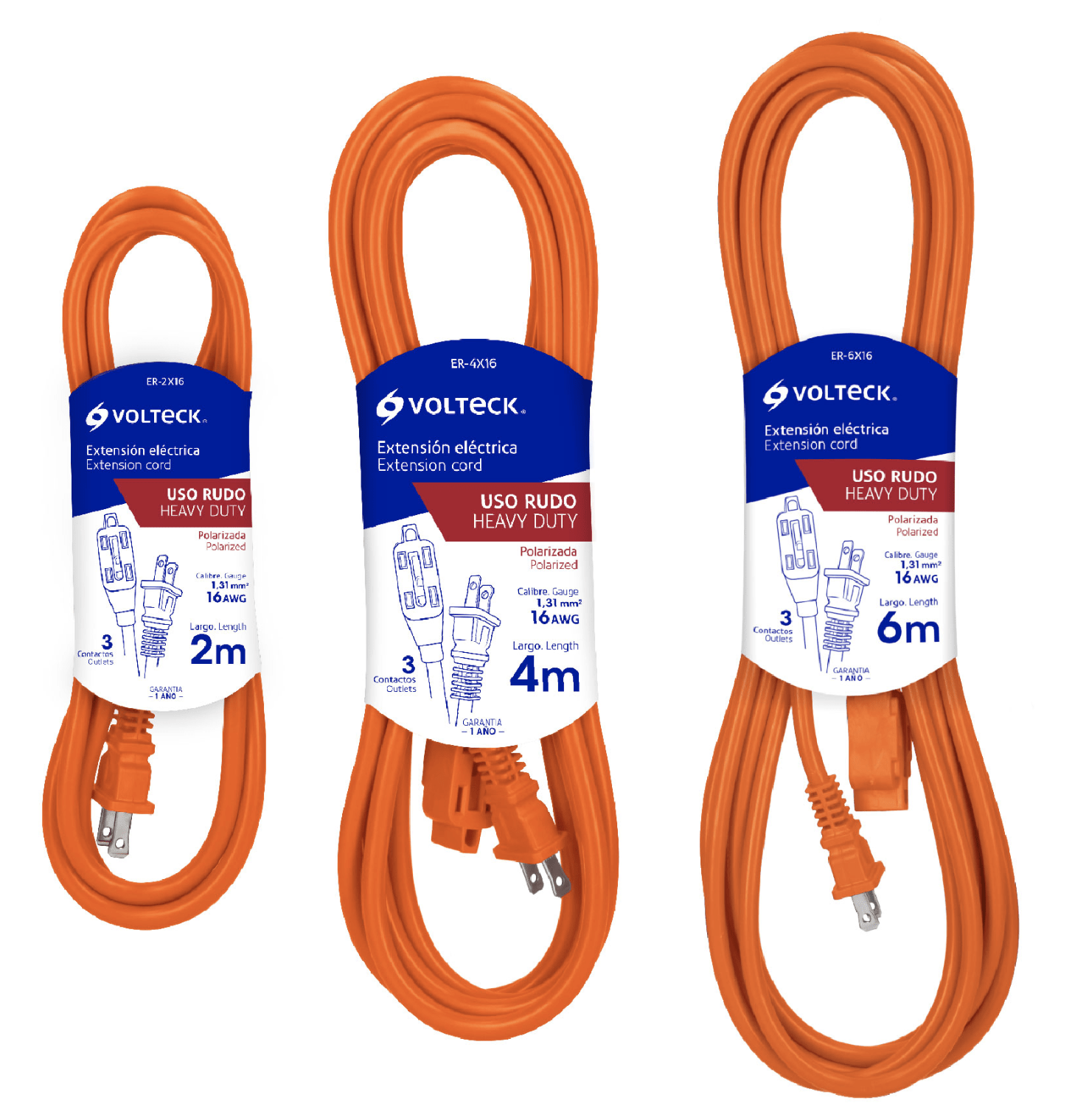 Extensión eléctrica de uso rudo 4 m 2x16 awg marca Volteck Materiales