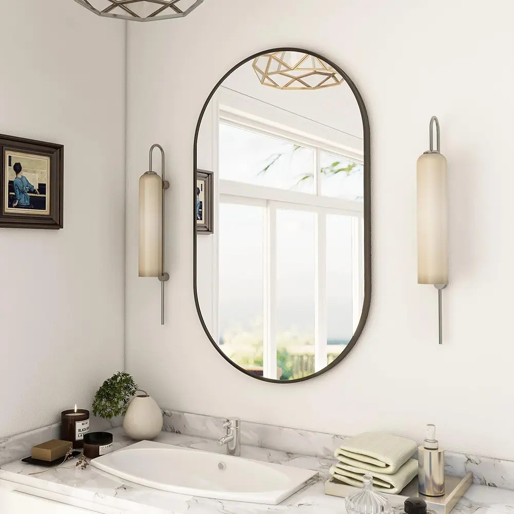 Deep Frame Bathroom Mirror, Farmhouse Look Wall Mounted Vanity Mirror