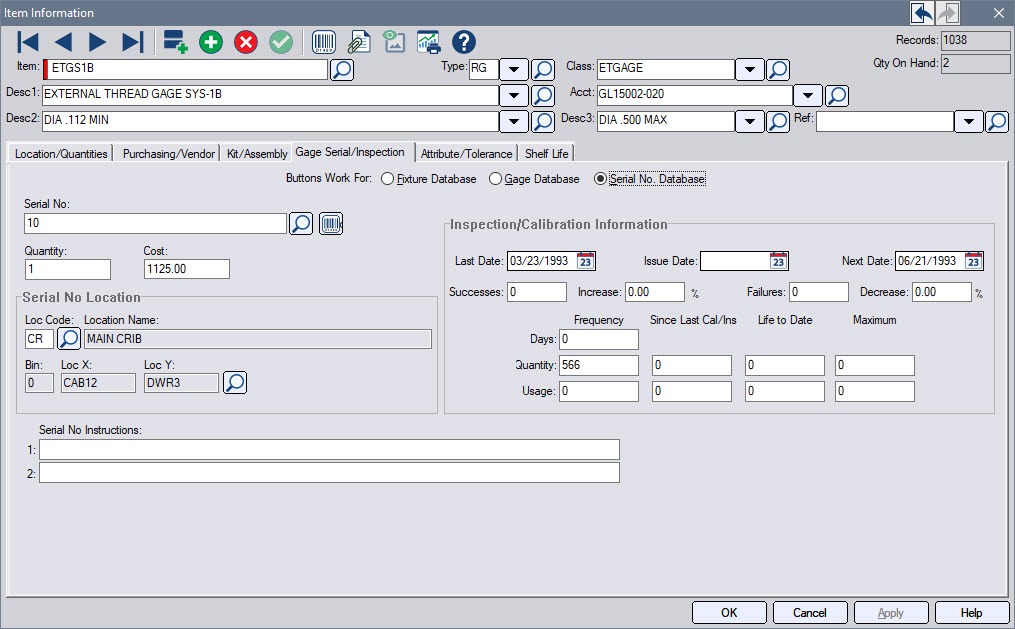Gage and Fixture Management CRIBWARE